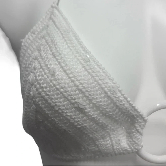 SOLID & STRIPED The Iris Triangl Swimwear Bikini Top Crochet Sequins White NWT - Picture 5 of 9